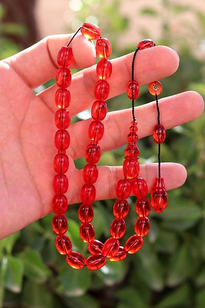 Koyu K�rm�z� Arpa Kesim �zel Sistem Ate� Kehribar Tesbih 201024765