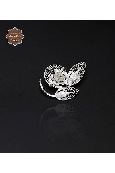 Yaprakl� �i�ek Model 925 Ayar G�m�� Saf S�per Telkari Kad�n Bro� 201024626
