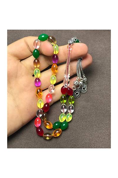 Kar���k Renkli Arpa Kesim U�ak Cam� Tesbih