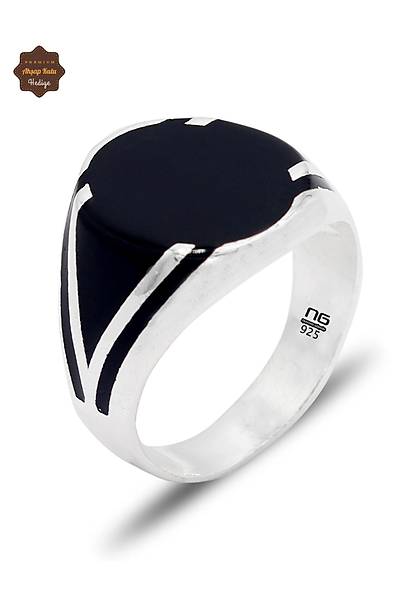 Siyah �izgili Oval Model 925 Ayar G�m�� Erkek Y�z�k 201025448