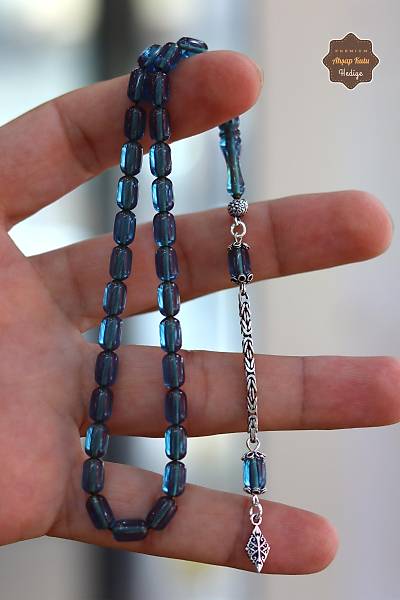 Mavi Kaps�l Kesim G�m�� �vme P�sk�ll� Ate� Kehribar Tesbih 201024374