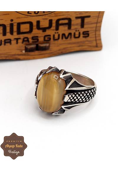 Akik Ta�l� Pen�e Motifli 925 Ayar G�m�� Erkek Y�z�k 201024905