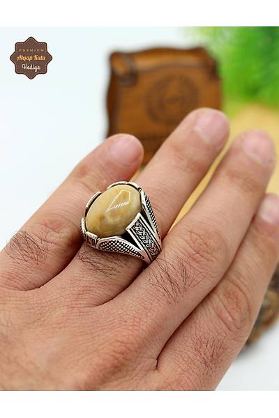 Yemen Akik Ta�l� �rg� Motifli 925 Ayar G�m�� Erkek Y�z�k 201024914