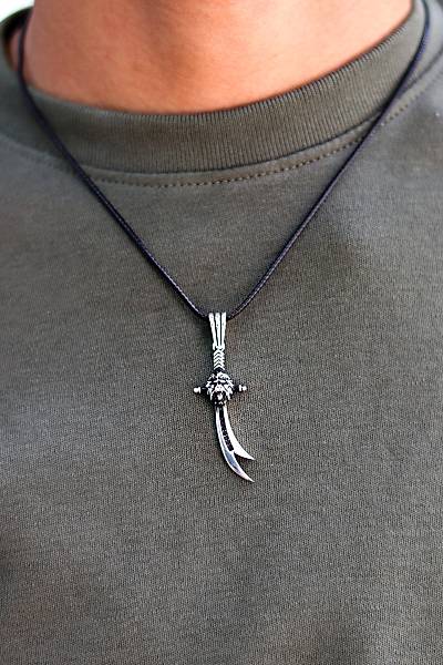 Siyah Zirkon Ta�l� Hz Ali Z�lfikar Tasar�m 925 Ayar G�m�� Erkek Kolye 201024347