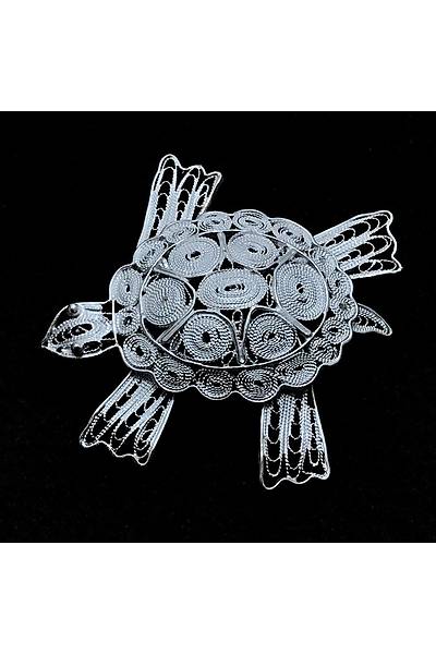 Kaplumbağa Model Gümüş Bayan Telkari Broş