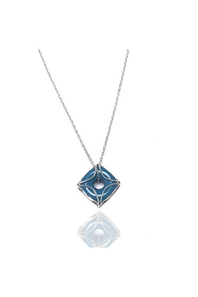 Turkuaz Ta�l� 925 Ayar G�m�� Midyat S�ryani Nazar Kolyesi