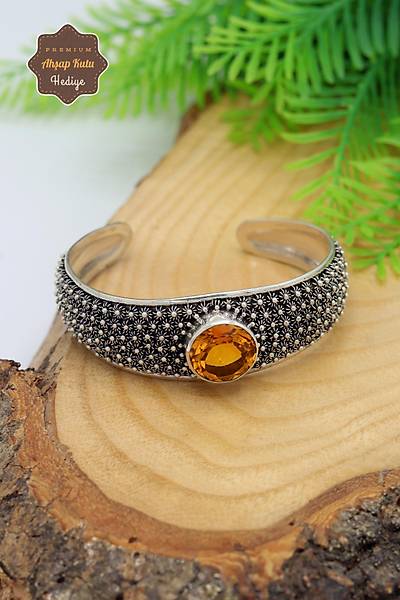 Sitrin Ta�l� Y�resel ��lemeli 925 Ayar Saf G�m�� Kad�n Bilezik 201024048