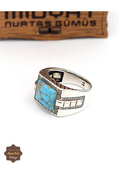 Firuze Ta�l� Artuklu Desenli 925 Ayar G�m�� Erkek Y�z�k 201024912