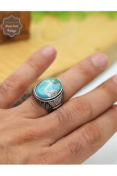 Firuze Ta�l� Ba�ak Model 925 Ayar G�m�� Erkek Y�z�k 201024894