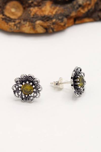 Zeberced (Peridot) Ta�l� Papatya Model Oksitli Telkari G�m�� Kad�n K�pe 201024197