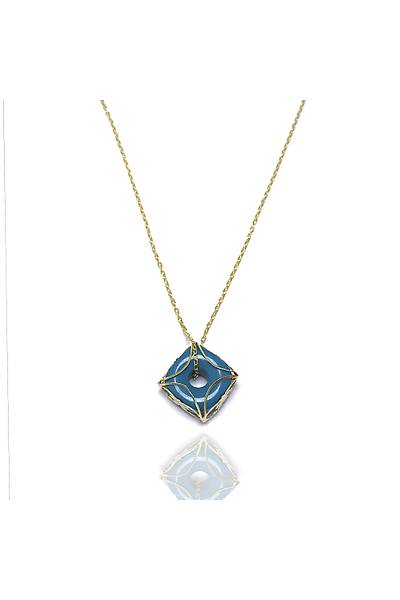 Turkuaz Ta�l� 925 Ayar G�m�� Midyat S�ryani Nazar Kolyesi