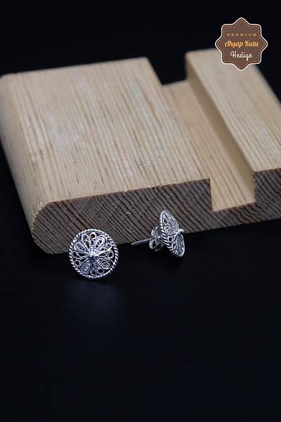 Yuvarlak �i�ek Tasar�m 925 Ayar G�m�� Telkari Kad�n K�pe 201023947