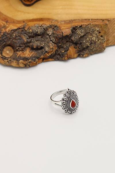 Akik Ta�l� Damla Model 925 Ayar G�m�� Markazit Kad�n Y�z�k 201024236