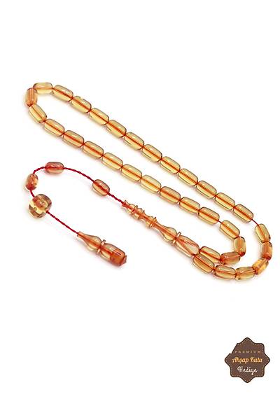 A��k �effaf Sar� Renkli Kaps�l Kesim Orijinal Zar Kehribar Tesbih 201024957