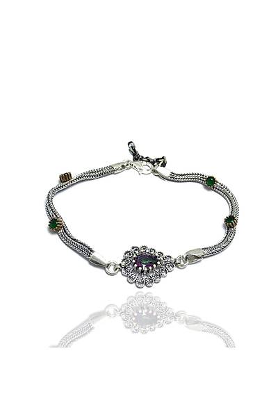 Mistik Topaz Ta�l� Damla Model Telkari Bayan G�m�� Bileklik