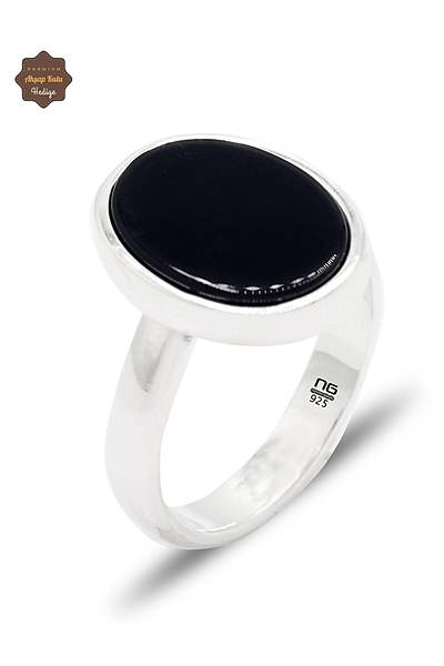 Oniks Ta�l� Sade Oval Model 925 Ayar G�m�� Erkek Y�z�k 201025449