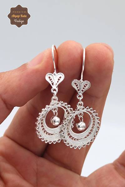 Toplu Hilal Tasar�m 925 Ayar G�m�� Telkari Kad�n K�pe 201023912