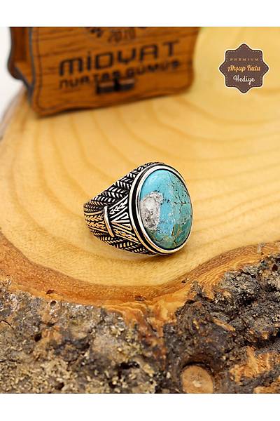 Firuze Ta�l� Ba�ak Model 925 Ayar G�m�� Erkek Y�z�k 201024894