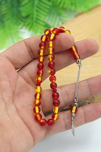 Minik Sar� K�rm�z� Alpaka P�sk�ll� K�re Kesim Toz Kehribar Tesbih 201024094