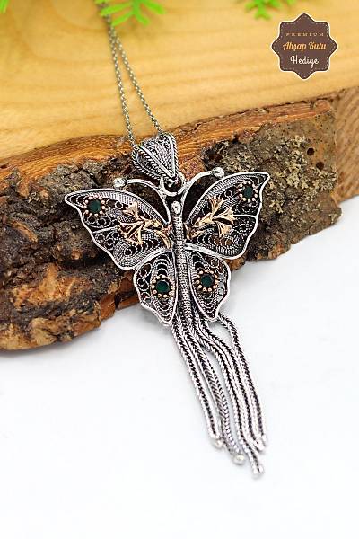 Z�mr�t Ta�l� Kelebek Model Oksitli Telkari Kad�n G�m�� Kolye 201023922