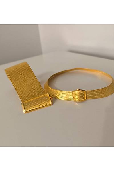 7 Gerdanl�k 19 Bileklik Alt�n Kaplama Trabzon Has�r� Kad�n G�m�� �kili Set 201025288