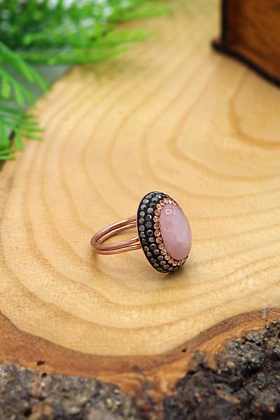 Pembe Kuvars ve Swaroski Ta�l� 925 Ayar G�m�� Kad�n Y�z�k 201024527