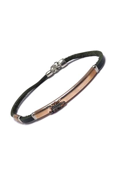 Akrep Model Ye�il Deri Kordonlu Unisex G�m�� Bileklik