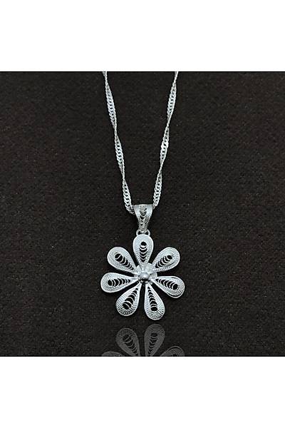 Papatya Model El i��ili�i Telkari G�m�� Bayan Kolye