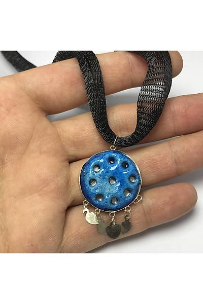 Turkuaz Ta�l� 925 Ayar G�m�� Midyat S�ryani Nazar Kolyesi