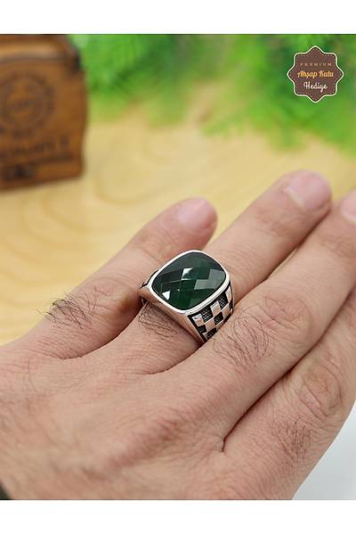 Z�mr�t Ta�l� Saat Motifli 925 Ayar G�m�� Erkek Y�z�k 201024915