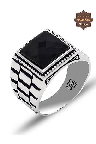 Saat Desen Motifli Siyah Zirkon Ta�l� Erkek G�m�� Y�z�k 201025894