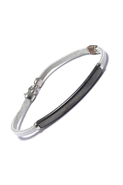 Sade Model Beyaz Deri Kordonlu Unisex G�m�� Bileklik