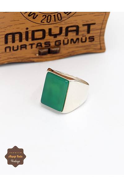 Ye�il Akik Ta�l� Sade Motifli 925 Ayar G�m�� Erkek Y�z�k 201024901