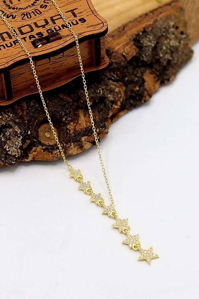 Zirkon Ta�l� Gold Kaplama Y�ld�z Tasar�m 925 Ayar G�m�� Kad�n Kolye 201024390