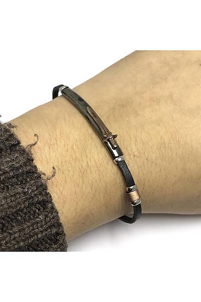 K�l�� Model Siyah Deri Kordonlu Unisex G�m�� Bileklik