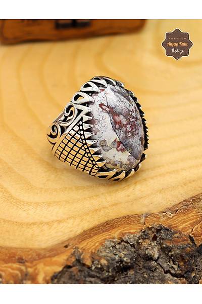 Hareli Yemen Akik Ta�l� Sarma��k Motifli 925 Ayar G�m�� Erkek Y�z�k 201024921