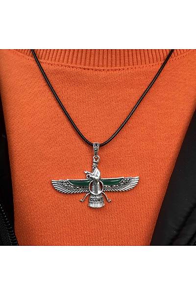 Z�mr�t ve Markazit Ta�l� B�y�k Boy Unisex Ahura Mazda G�m�� Kolye