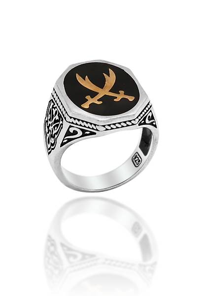 Z�lfikar ��lemeli Mineli Erkek G�m�� Y�z�k