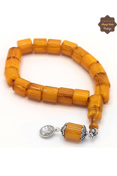 Sar� Hareli Kesme Model G�m�� P�sk�ll� Efe Boy Maskot S�kma Kehribar Tesbih 201025402