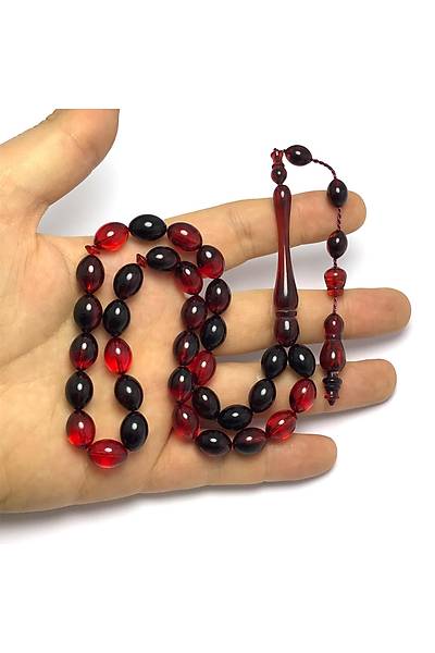 K�rm�z� Siyah Sistem P�sk�ll� Toz Kehribar Tesbih