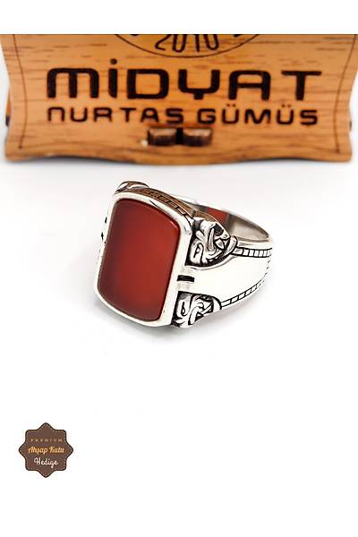 Akik Ta�l� Kartal Motifli 925 Ayar G�m�� Erkek Y�z�k 201024927