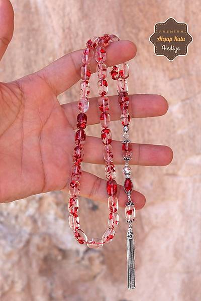 K�rm�z� Par�ac�kl� G�m�� P�sk�ll� Ate� Kehribar Tesbih 201024499