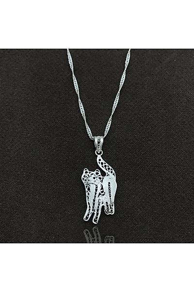 Kedi Model El i��ili�i Telkari G�m�� Bayan Kolye