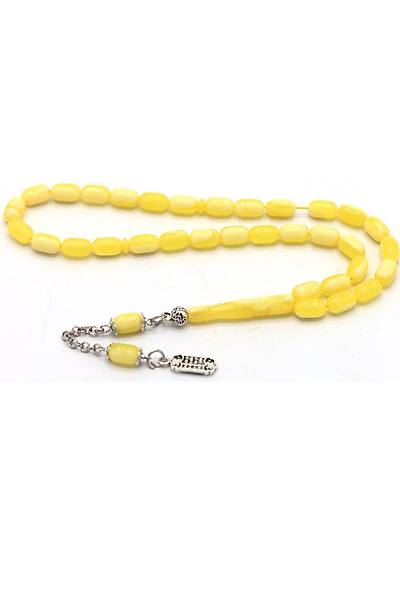 Sar� Renk Kaps�l Kesim Damla Benzetmesi Beyrut Toz Kehribar Tesbih 10x6 mm