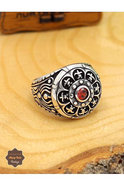 Yakut Ta�l� S�ng� Motifli 925 Ayar G�m�� Erkek Y�z�k 201024925