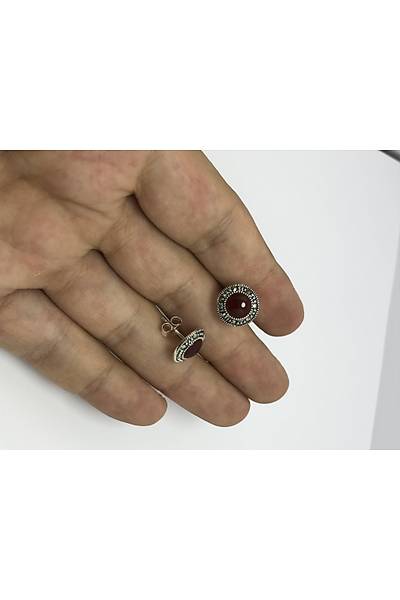 Akik Ta�l� Yuvarlak Markazit Bayan G�m�� K�pe