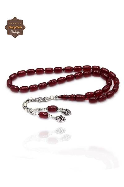 Bordo Kaps�l Kesim G�m�� Ay y�ld�z P�sk�ll� S�kma Kehribar Tesbih 201024956