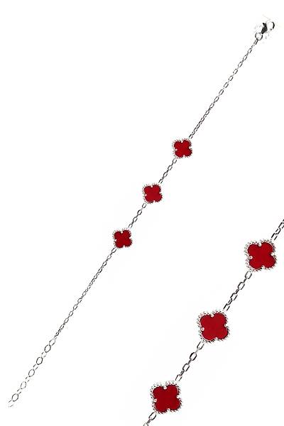 Yonca Van Cleef Kırmızı Çift Taraflı Kadın Gümüş Bileklik 201023559