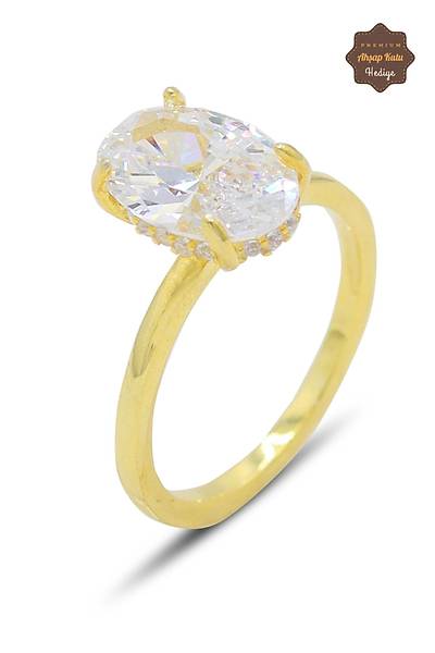 Elmas M�nt�rl� Mozanit Ta�l� Gold Kaplama 925 Ayar G�m�� Kad�n Y�z�k 201024716