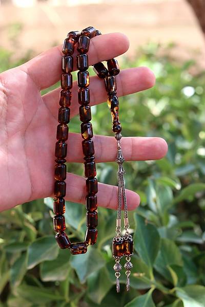 Fosilli Dominik G�m�� P�sk�ll� Kaps�l Kesim Damla Kehribar Tesbih 201024757